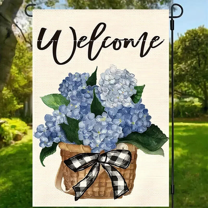 Charming Hydrangea Welcome Burlap Garden Flag Double-Sided 12" x 18" NEW! Home & Garden:Yard, Garden & Outdoor Living:Décor:Flags Cozy Home Treasures